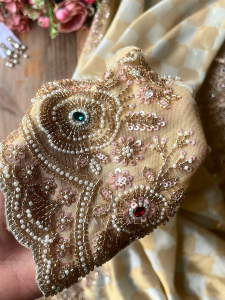 Avadhira Cream Saree with Cut Dana, Beads and Sequin Work