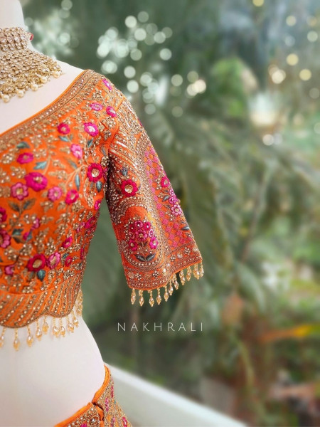 Suhira Tangerine Embroidered Lehenga with Sequin and Stone Work