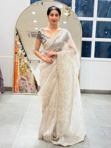 Niranjani Cream Soft Tissue Saree with Zari Work
