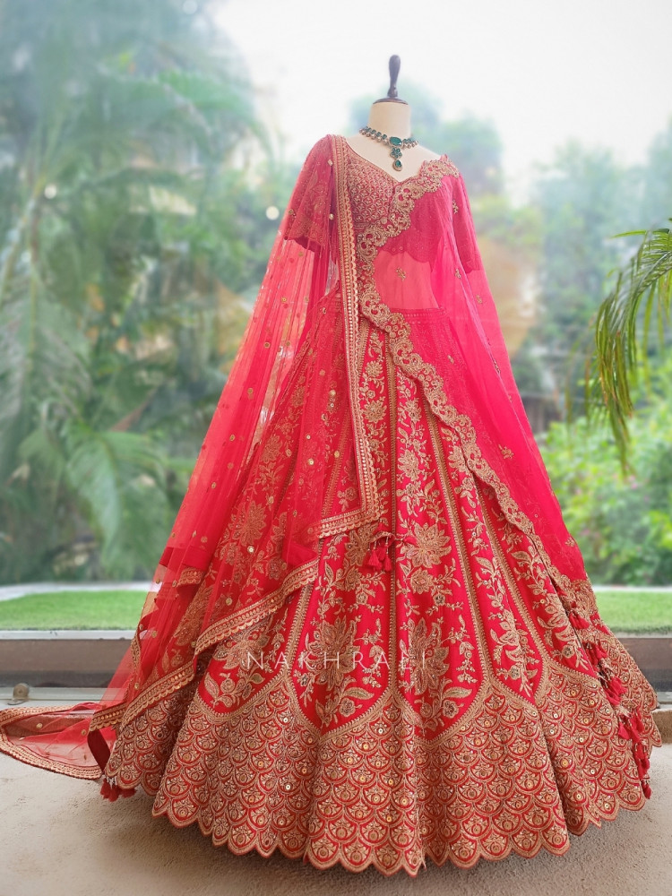 Image of The Royal Vermilion Bridal Lehenga with Thread, Zari and Sequin Work