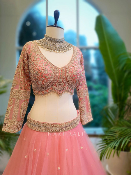 Celeste Pink Net Lehenga with Zari & Sequin Work Blouse
