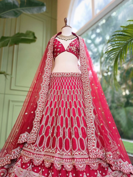 Sindoorika Red Raw Silk Unstitched Bridal Lehenga
