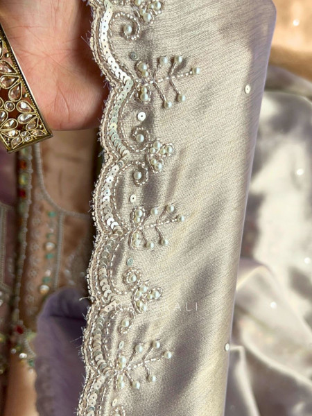 Ruvika Cream Silk Dress Material with Stone Work