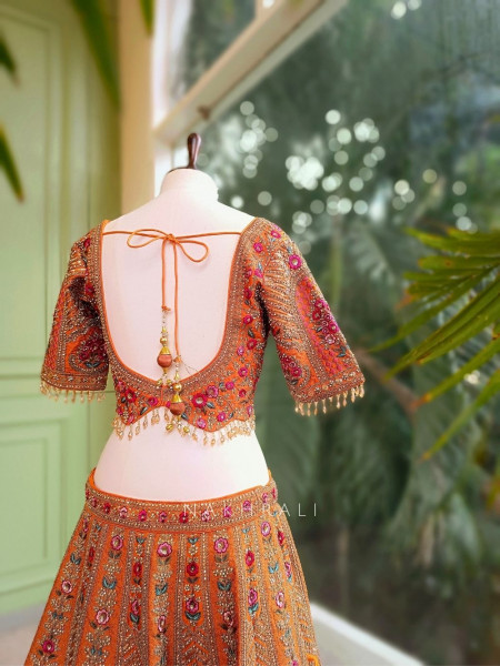 Suhira Tangerine Embroidered Lehenga with Sequin and Stone Work