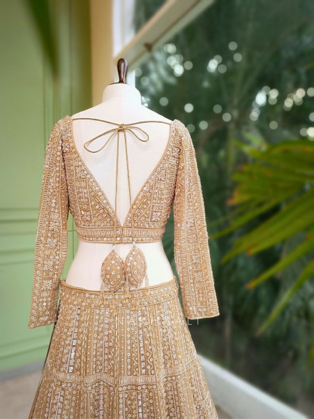 Pravya Beige Bridal Lehenga with Ornate Sequin Embroidery