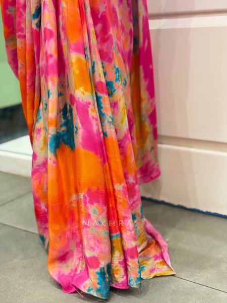 Nirvanta Multicolor Pre Drape Saree with Corset Stone Work Blouse