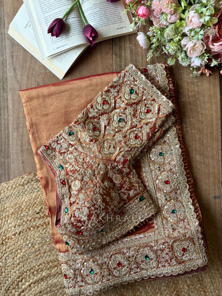 Bloomcrest Gajari Embellished Saree with Readymade Blouse