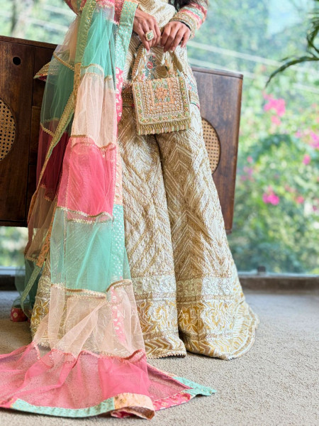 Elara Cream Kurta Palazzo Set with Embroidery Work