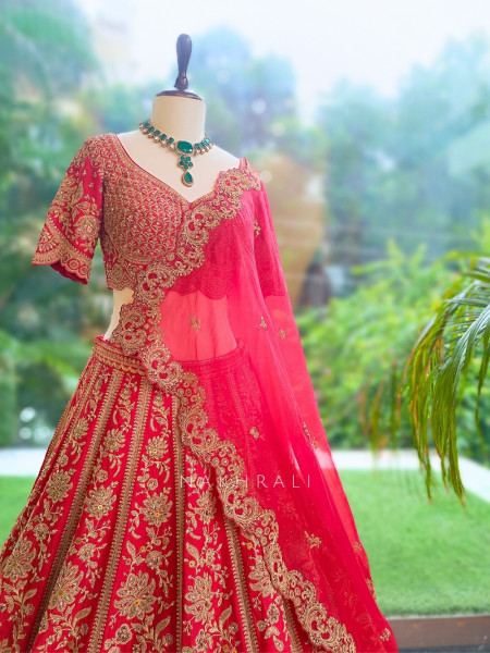 The Royal Vermilion Bridal Lehenga with Thread, Zari and Sequin Work