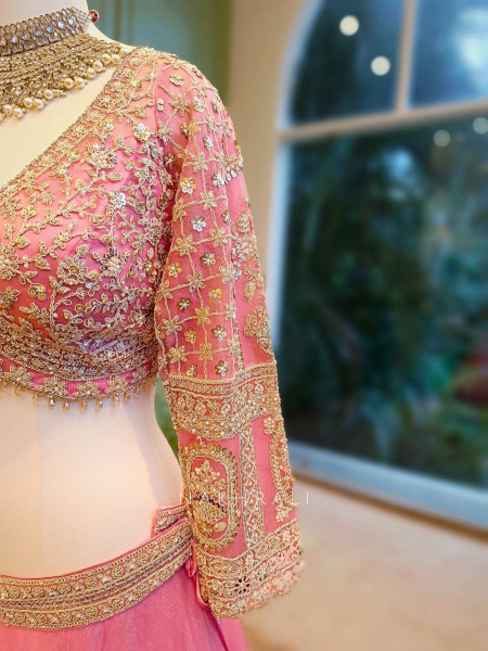 Celeste Pink Net Lehenga with Zari & Sequin Work Blouse