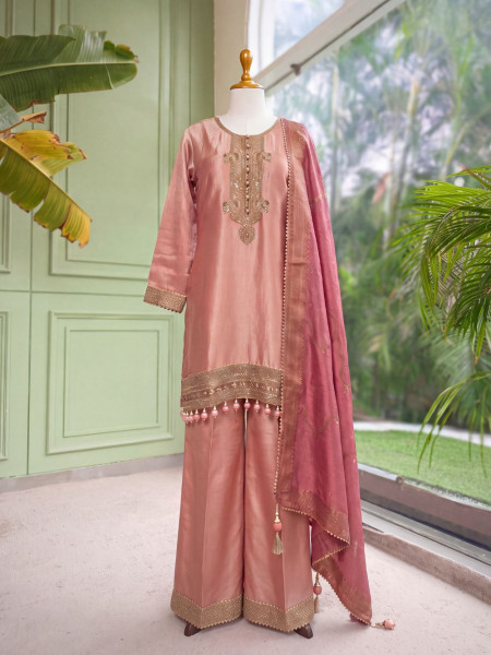 Tarana Pink Zari Yoke Fusion Suit