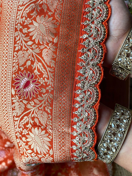 Anant Bindu Orange Bandhani Print Saree with Sequin Border