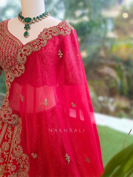 The Royal Vermilion Bridal Lehenga with Thread, Zari and Sequin Work