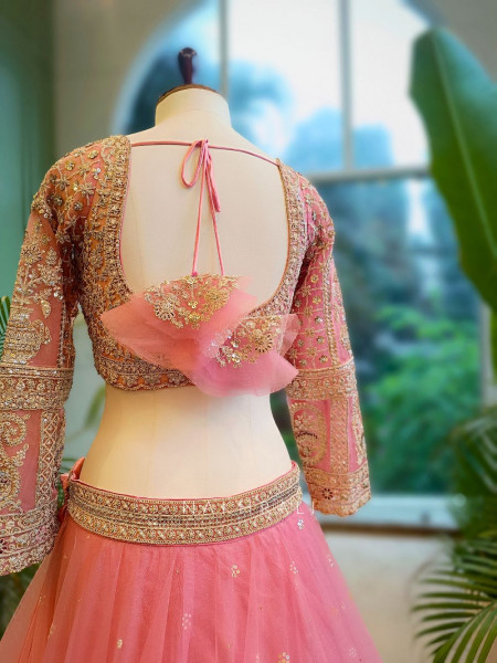 Celeste Pink Net Lehenga with Zari & Sequin Work Blouse