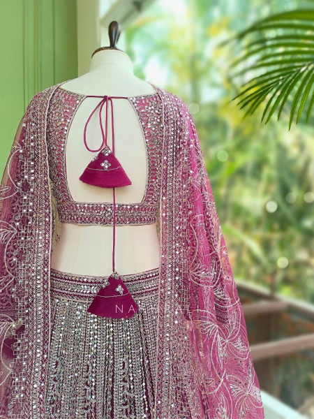Rivarka Wine Mirror and Bead Embroidered Bridal Lehenga