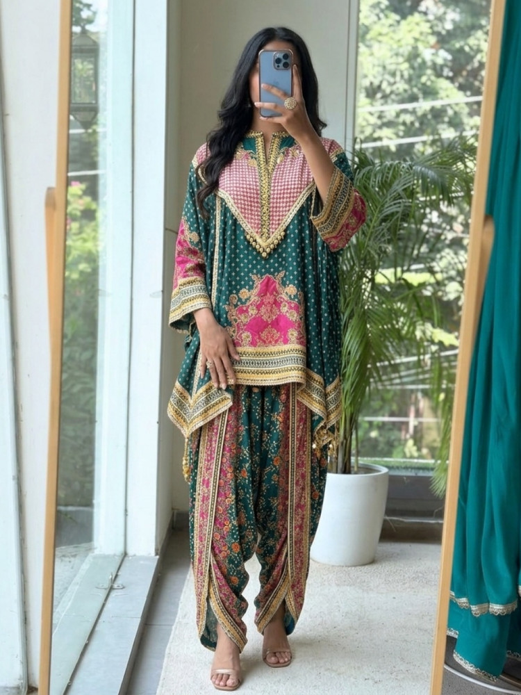 Image of Vritika Emerald Green Dhoti Indo-Western Suit Set