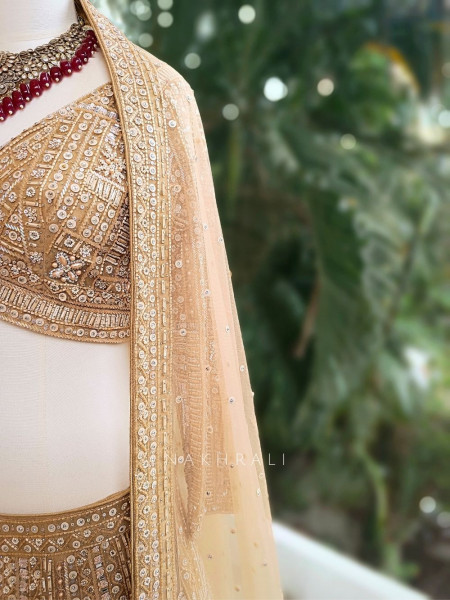 Pravya Beige Bridal Lehenga with Ornate Sequin Embroidery
