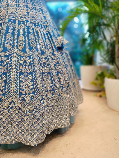 Selene Blue Velvet Bridal Lehenga with Silver Embroidery