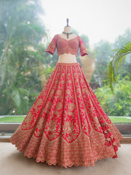 The Royal Vermilion Bridal Lehenga with Thread, Zari and Sequin Work