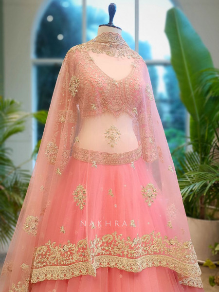 Celeste Pink Net Lehenga with Zari & Sequin Work Blouse