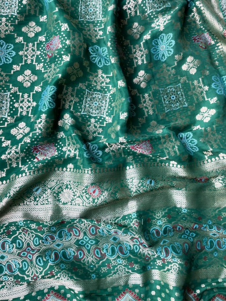 Anant Bindu Green Bottel Bandhani Print Saree with Sequin Border