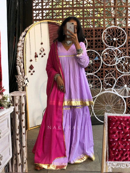 Suhira Purple Cotton Sharara  Kurta Set with dupatta