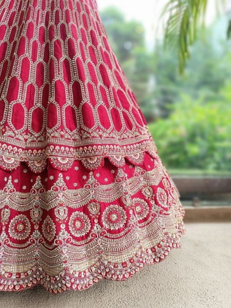 Sindoorika Red Raw Silk Unstitched Bridal Lehenga