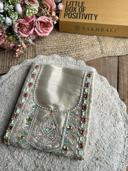 Ruvika Cream Silk Dress Material with Stone Work