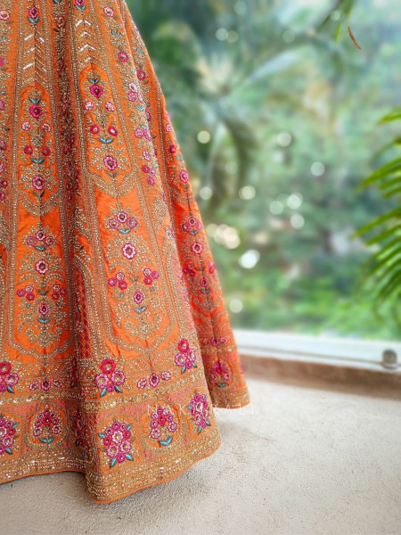 Suhira Tangerine Embroidered Lehenga with Sequin and Stone Work