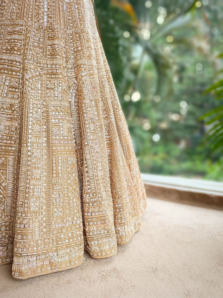 Pravya Beige Bridal Lehenga with Ornate Sequin Embroidery