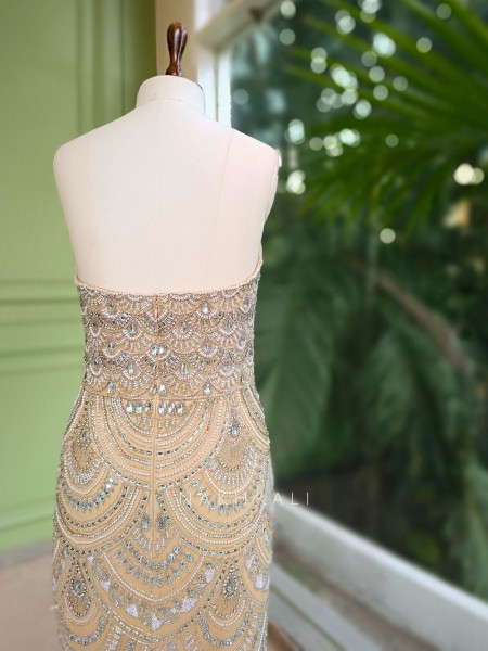 Seraphina Beige Embellished Prom Gown with Cut Dana & Sequin Work