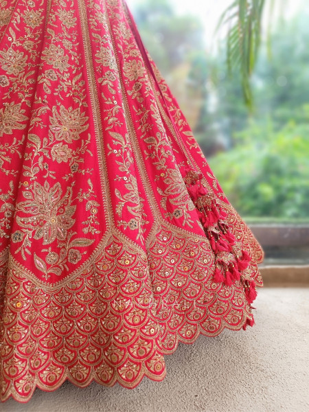 The Royal Vermilion Bridal Lehenga with Thread, Zari and Sequin Work