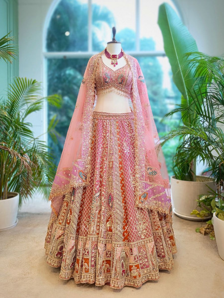 Aadhira Gajari Silk Bridal Lehenga with Stone and Sequin Embroidery