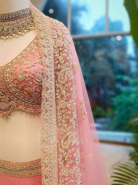Celeste Pink Net Lehenga with Zari & Sequin Work Blouse