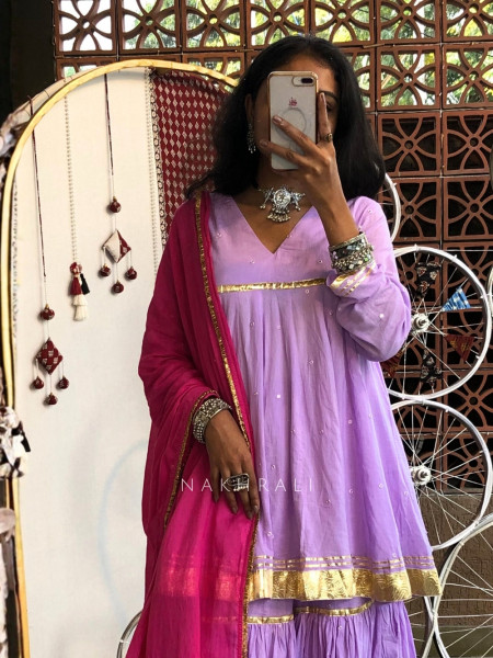 Suhira Purple Cotton Sharara  Kurta Set with dupatta