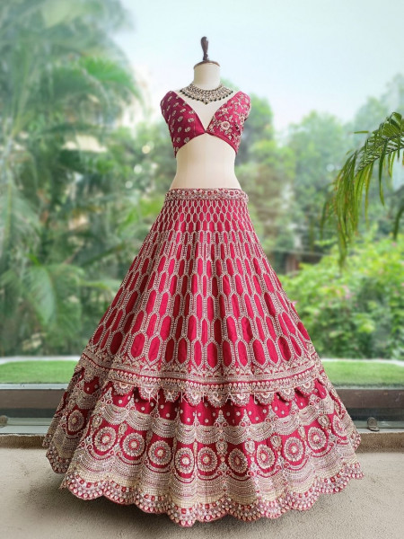 Sindoorika Red Raw Silk Unstitched Bridal Lehenga