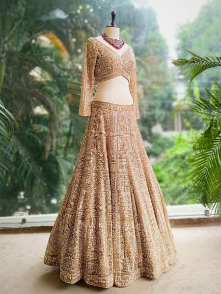 Pravya Beige Bridal Lehenga with Ornate Sequin Embroidery