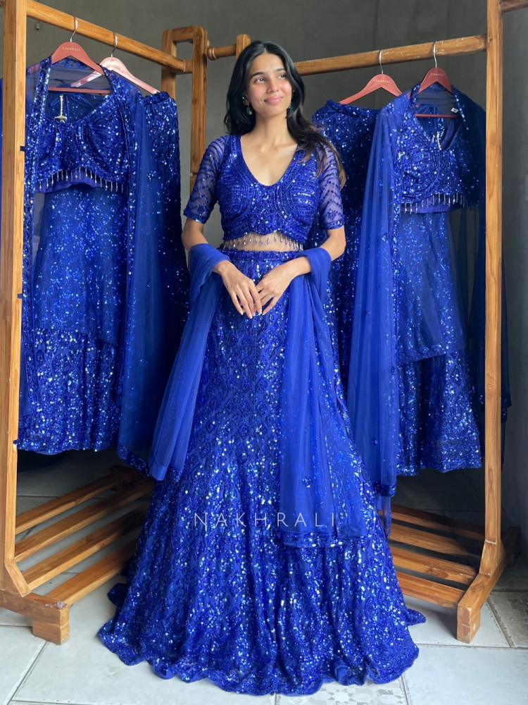 Image of Solstice Blue Soft Net Lehenga Set