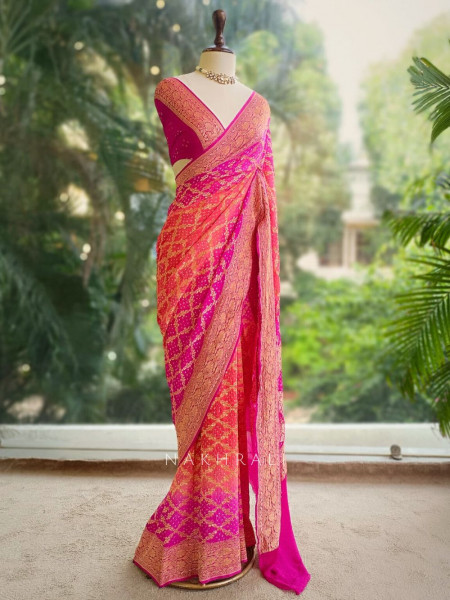 Rangrekha Bandhej Saree with Gota Zari Detailing