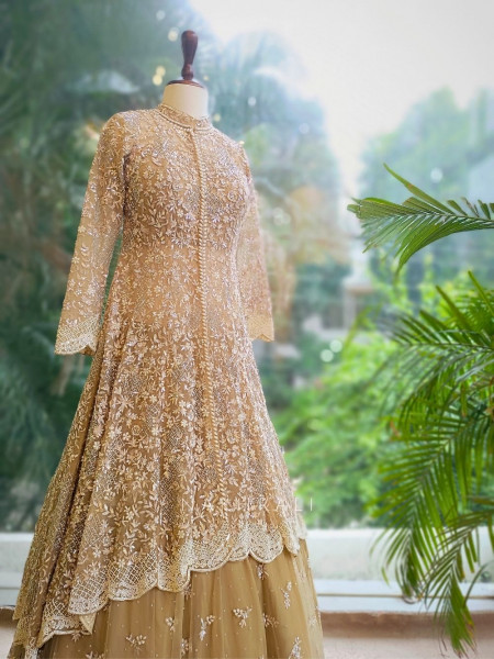Champagne Radiance Zardozi Embroidered Bridal Lehenga