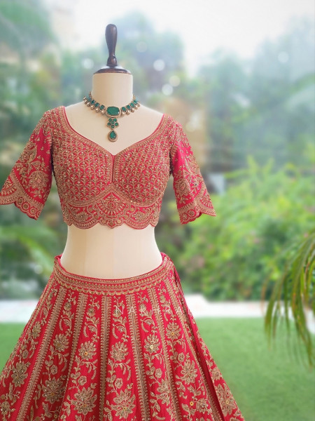 The Royal Vermilion Bridal Lehenga with Thread, Zari and Sequin Work