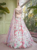 Gulnaar Firozi Organza Silk Lehenga Set with Floral Print &amp; Beaded Corset Work