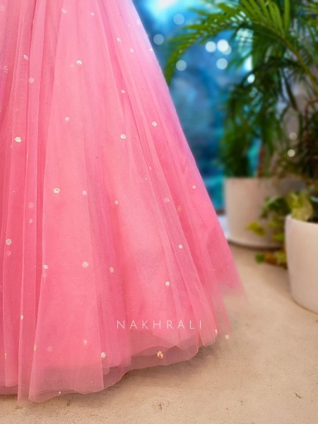Celeste Pink Net Lehenga with Zari & Sequin Work Blouse