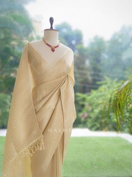 Shirja Cream Banarasi Katan Silk Saree