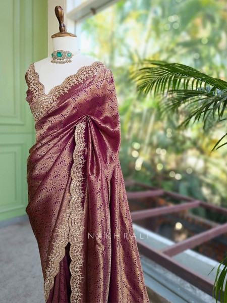 Rajleela Wine Banarasi Brocade Silk Saree with Gota Border