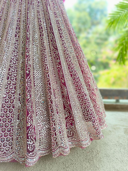 Rivarka Wine Mirror and Bead Embroidered Bridal Lehenga
