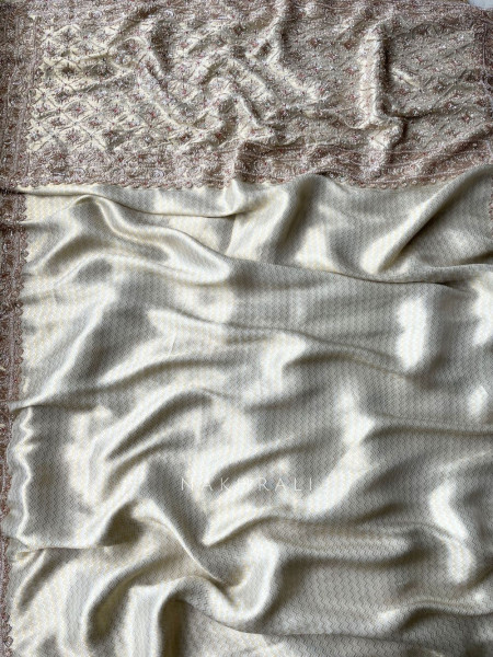 Kasturi Cream Zari Saree with Cut Dana Beads Work