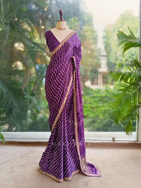 Gulnaar Purple Saree with Zari Bandhej Work