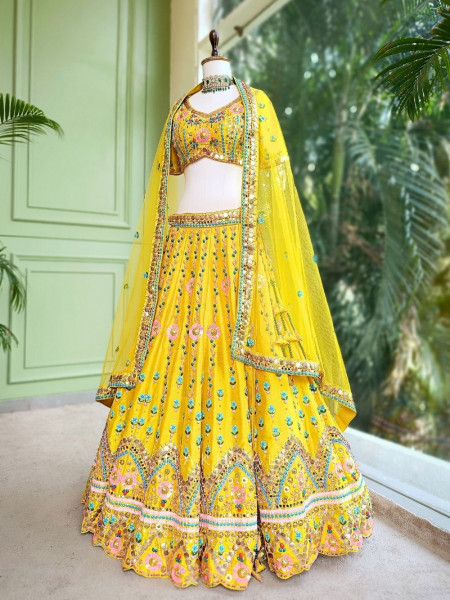 Kanira Yellow Bridal Lehenga with Sequin & Bead Embroidery