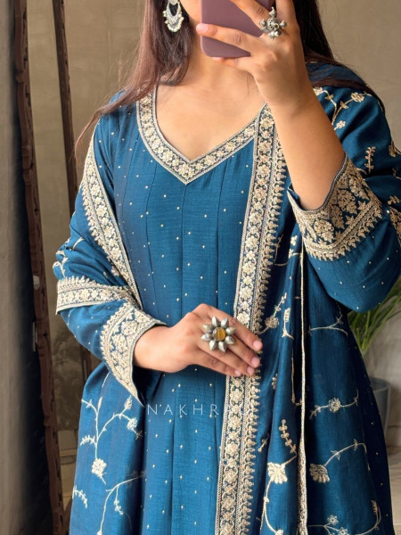 Twilight Glow Blue Anarkali Suit with Zari & Sequin Work